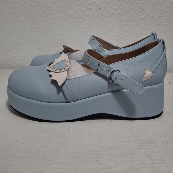 New Heart Valentine Mary jane Platform Shoes Light Blue - Picture 3 of 10